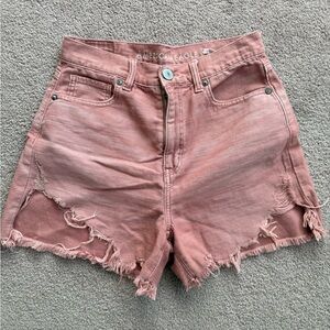 American Eagle Outfitters Dusty Pink Frayed High Rise Jean Shorts